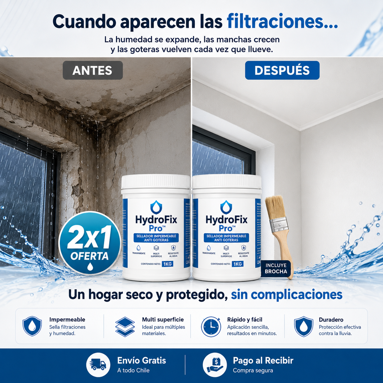 2x1 HydroFix Pro™ 1KG | Sellador Impermeable Anti Goteras