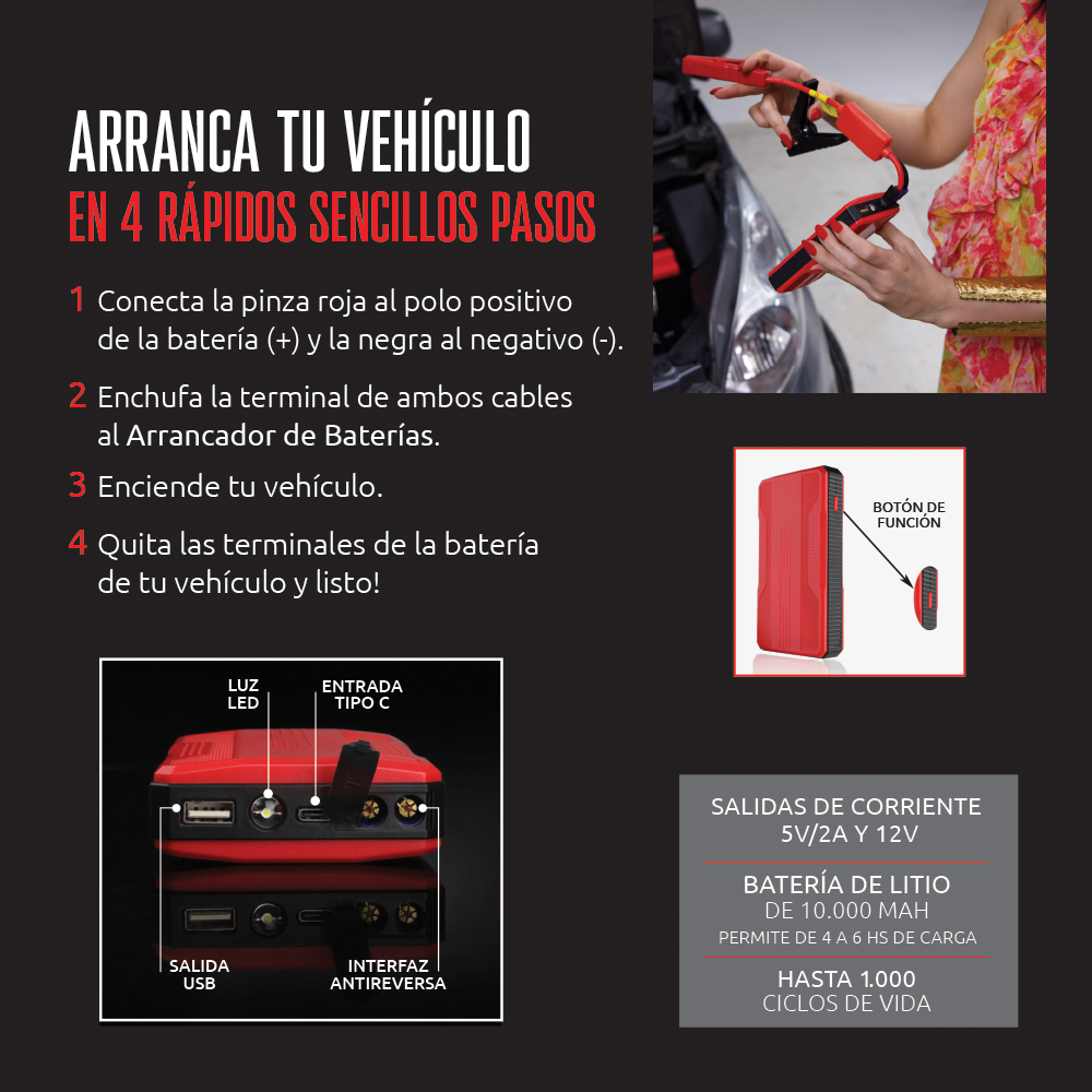 PowerRescue™ Partidor de Baterías Portátil 3 en 1