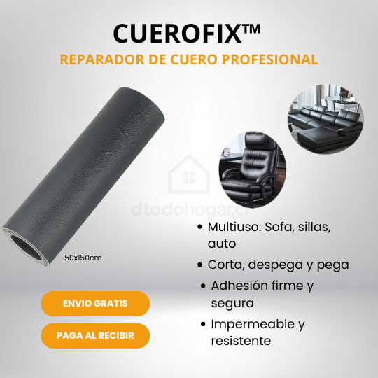 2x1 CueroFix™ Reparador de Cuero Profesional 50x150cm c/u (Negro, Blanco y Cafe) + Envío Gratis