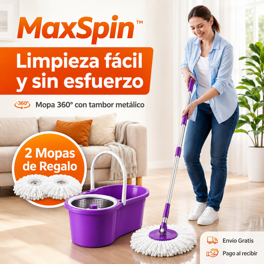 MaxSpin™ | Mopa 360° con Tambor Metálico Resistente + 2 Mopas GRATIS