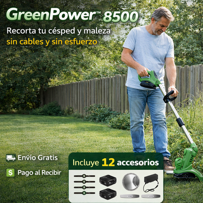 GreenPower™ 8500 Cortadora Inalámbrica Profesional + 2 Baterías y Accesorios
