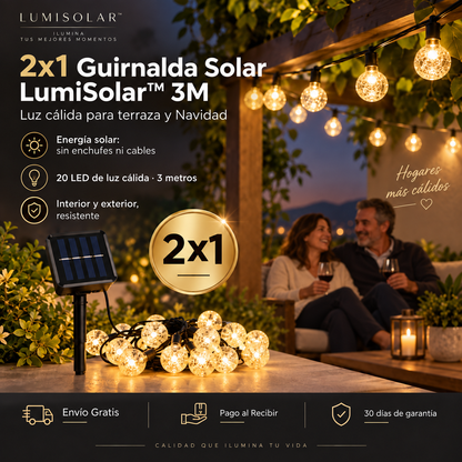 2x1 Guirnalda Solar LumiSolar™ 3M · Luz Cálida para Terraza y Navidad