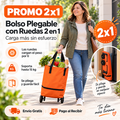 PROMO 2x1 | Bolso Plegable con Ruedas 2 en 1. Carga Más sin Esfuerzo