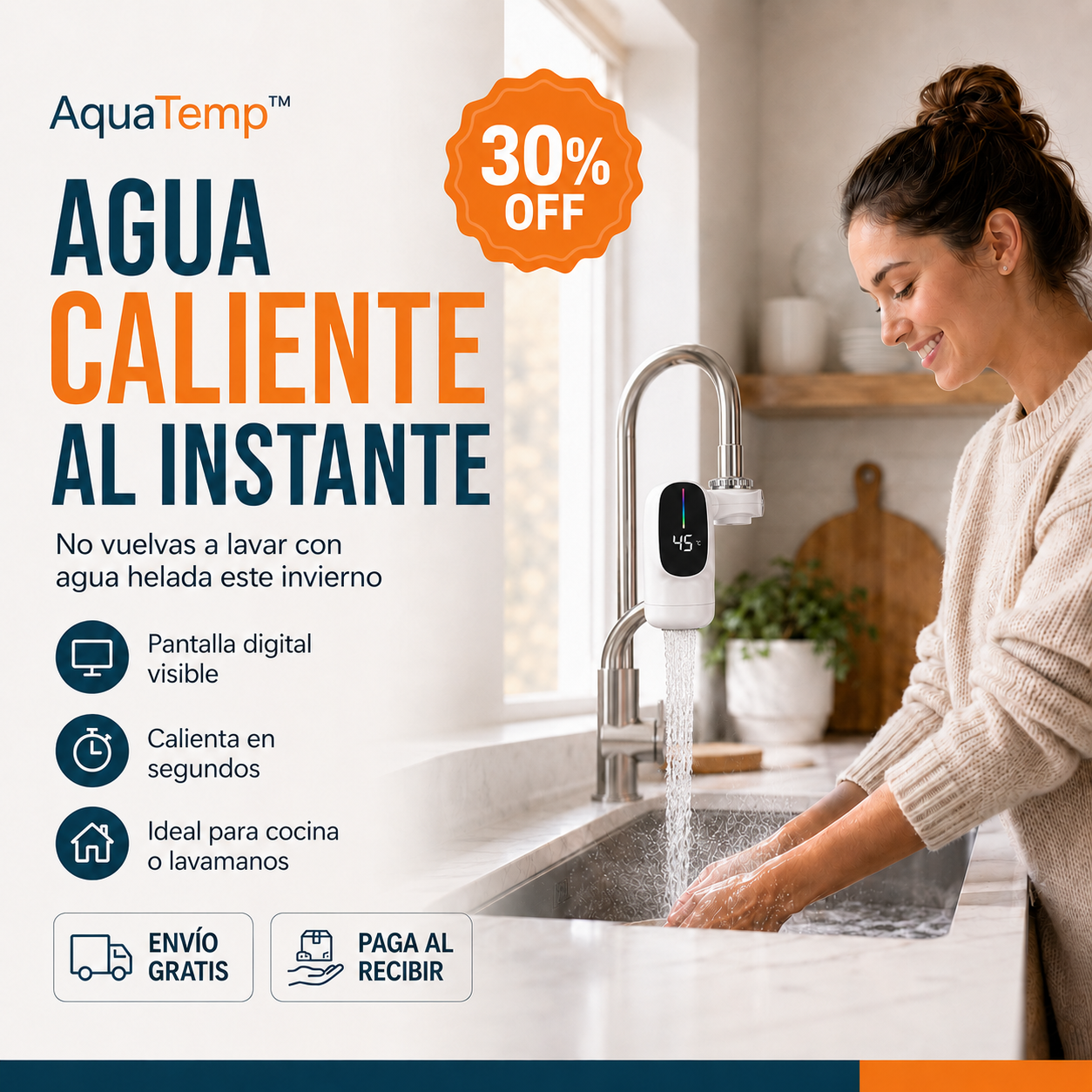 AquaTemp™ | Grifo Calentador Instantáneo con Pantalla Digital