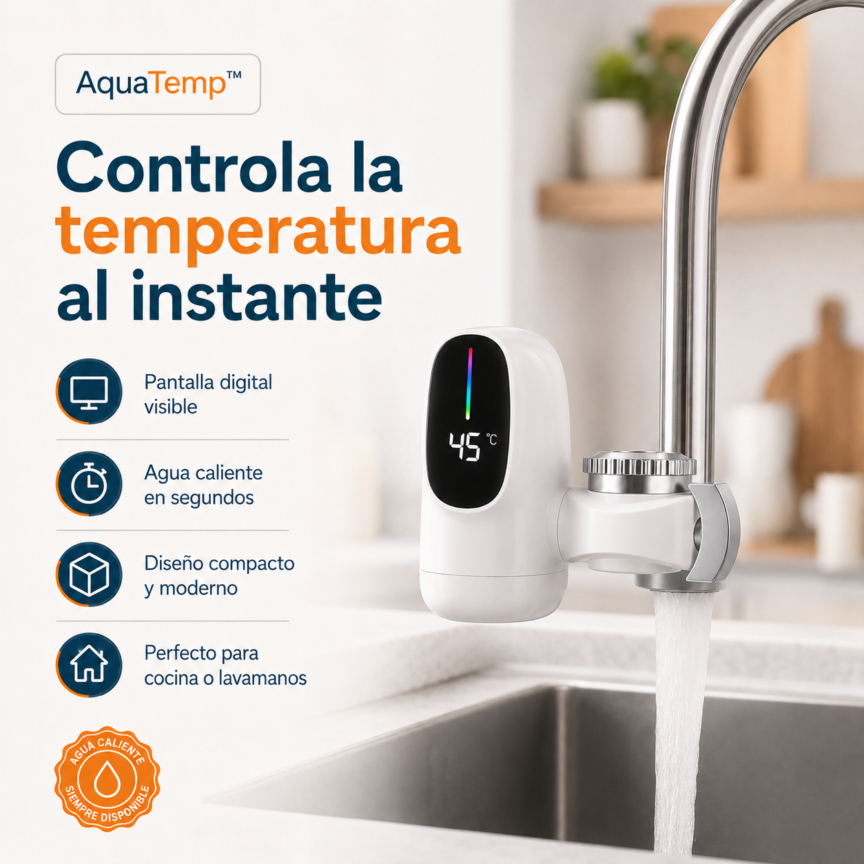 AquaTemp™ | Grifo Calentador Instantáneo con Pantalla Digital