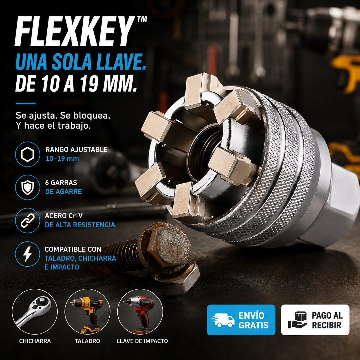 FlexKey™ | Dado Universal Ajustable 10–19 mm