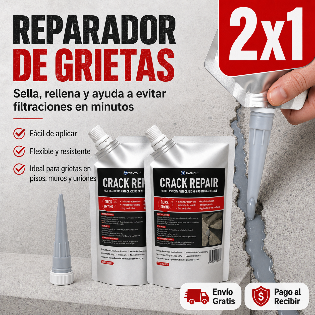 2x1 SelloFlex™ | Reparador de Grietas Profesional  (500gr c/u)