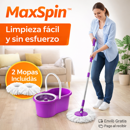 MaxSpin™ | Mopa 360° con Tambor Metálico Resistente + 2 Mopas GRATIS