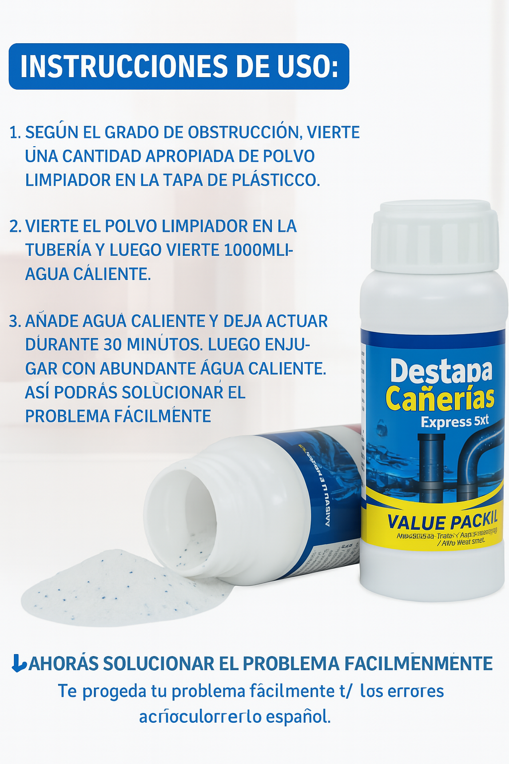 Destapa Cañerías Express 3x1 (110gr c/u) + Envío Gratis