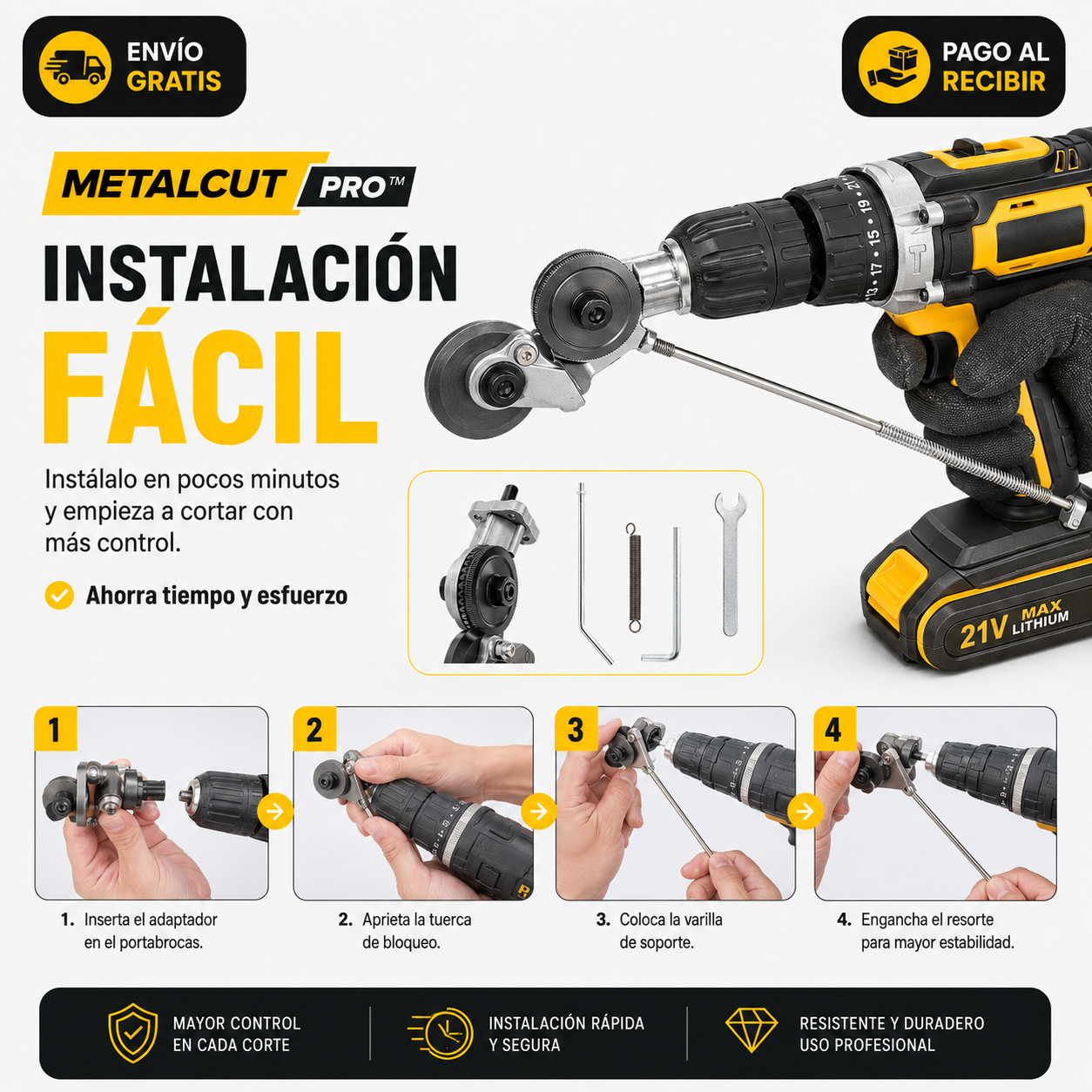 MetalCut Pro™ | Adaptador Cortador de Láminas para Taladro