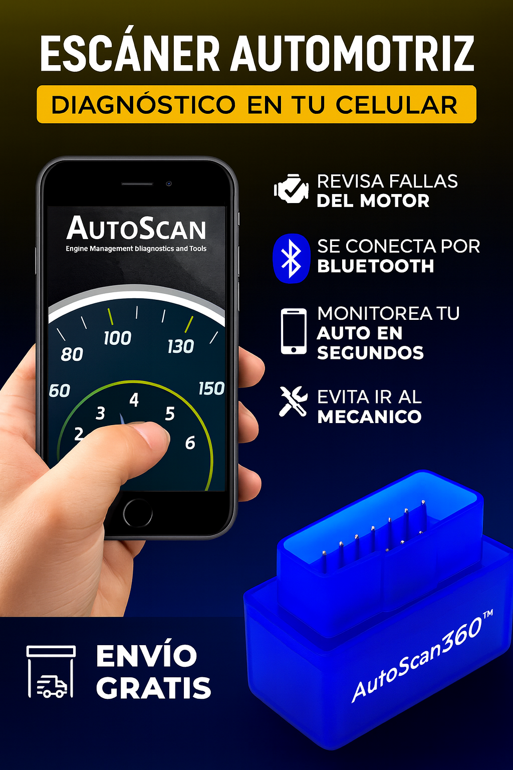 AutoScan360™ – Diagnóstico Vehicular Bluetooth + Envío Gratis