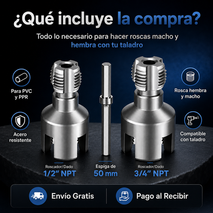 MultiRosca™ | Kit Roscador Macho y Hembra para Taladro 1/2” y 3/4”