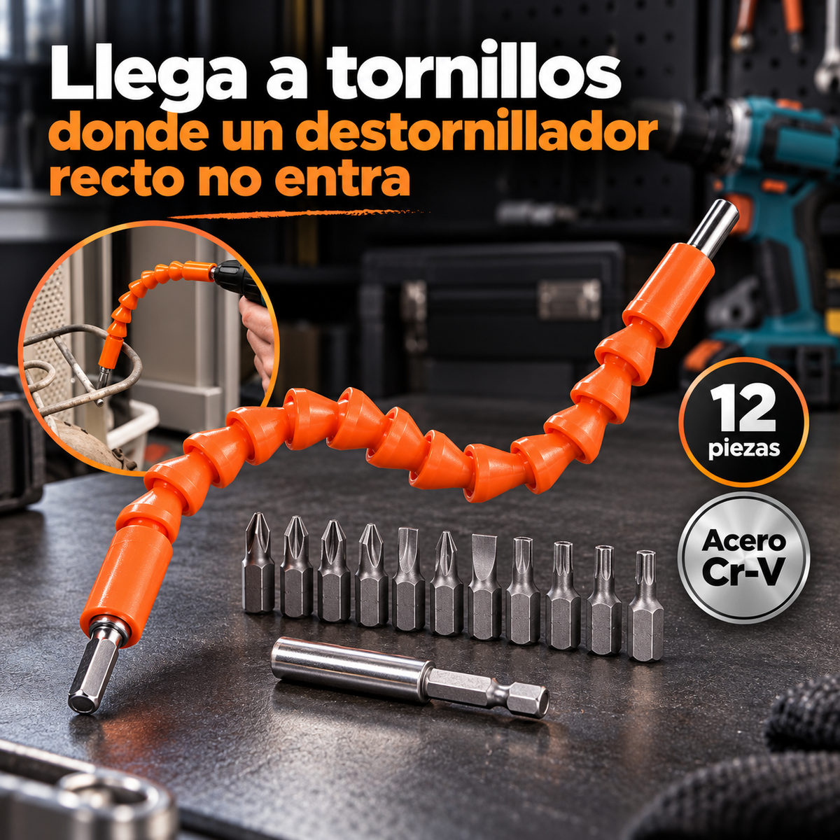 FlexDrive™ | Extensión Flexible para Taladro 12 en 1