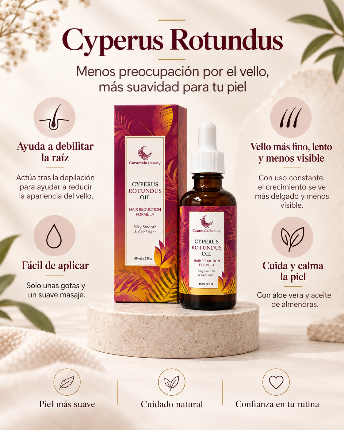 Cyperus Rotundus | Menos preocupación por el vello. Más suavidad para tu piel.