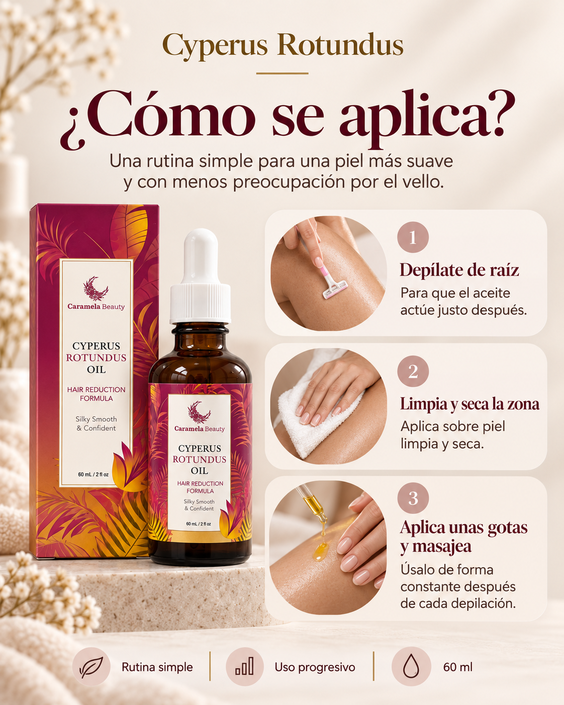 Cyperus Rotundus | Menos preocupación por el vello. Más suavidad para tu piel.