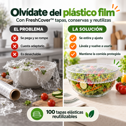 FreshCover™ | Pack 100 Cubiertas Elásticas Reutilizables