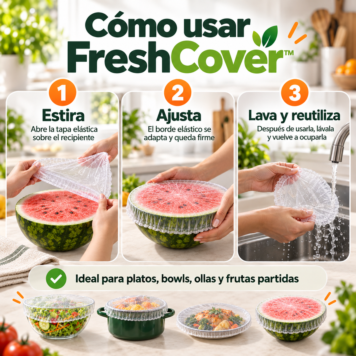 FreshCover™ | Pack 100 Cubiertas Elásticas Reutilizables