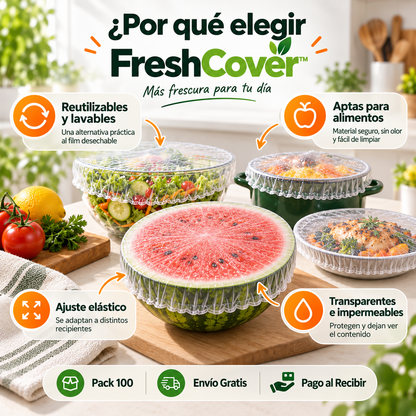 FreshCover™ | Pack 100 Cubiertas Elásticas Reutilizables