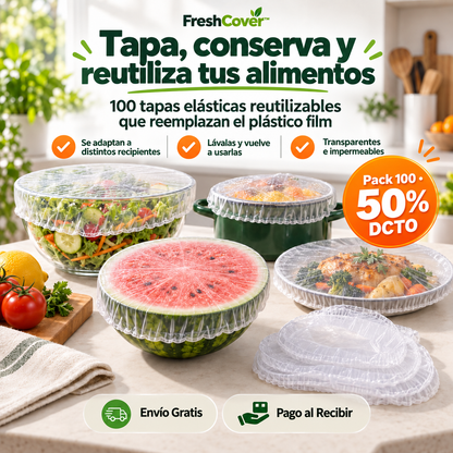 FreshCover™ | Pack 100 Cubiertas Elásticas Reutilizables