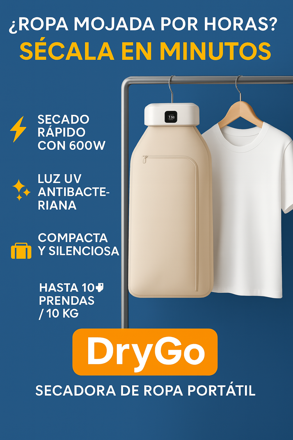 DryGo™ | Secadora Portátil 10 kg con Luz UV + Envío Gratis