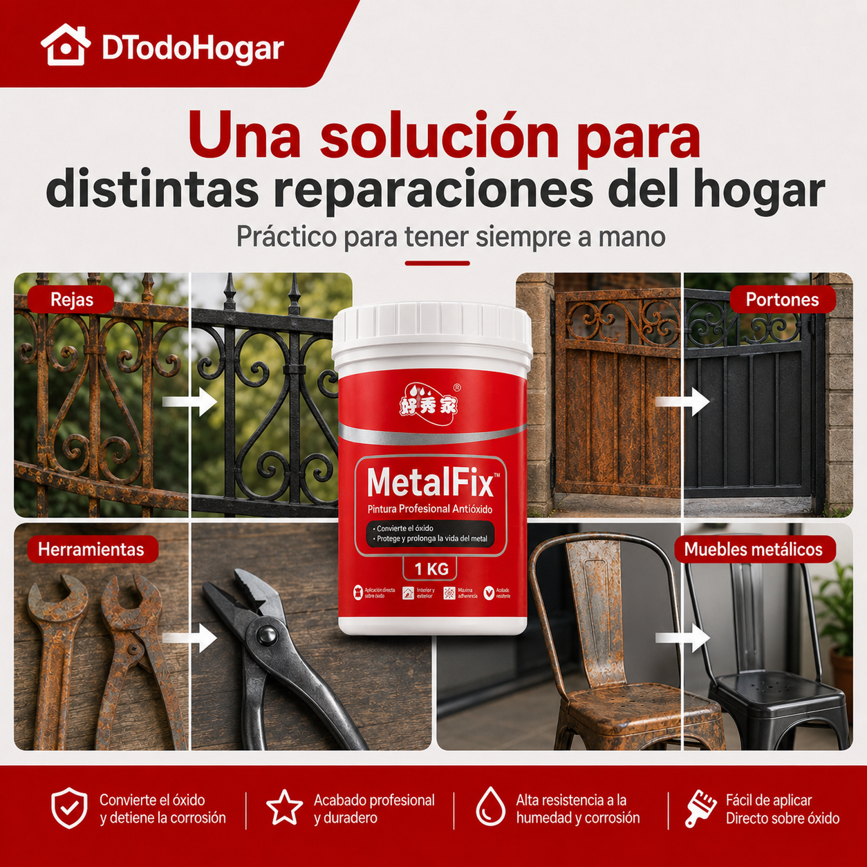 2x1 MetalFix™ | Convertidor de Óxido Profesional 1 KG (NEGRO)