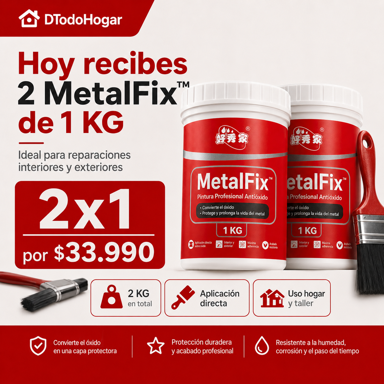 2x1 MetalFix™ | Convertidor de Óxido Profesional 1 KG (NEGRO)