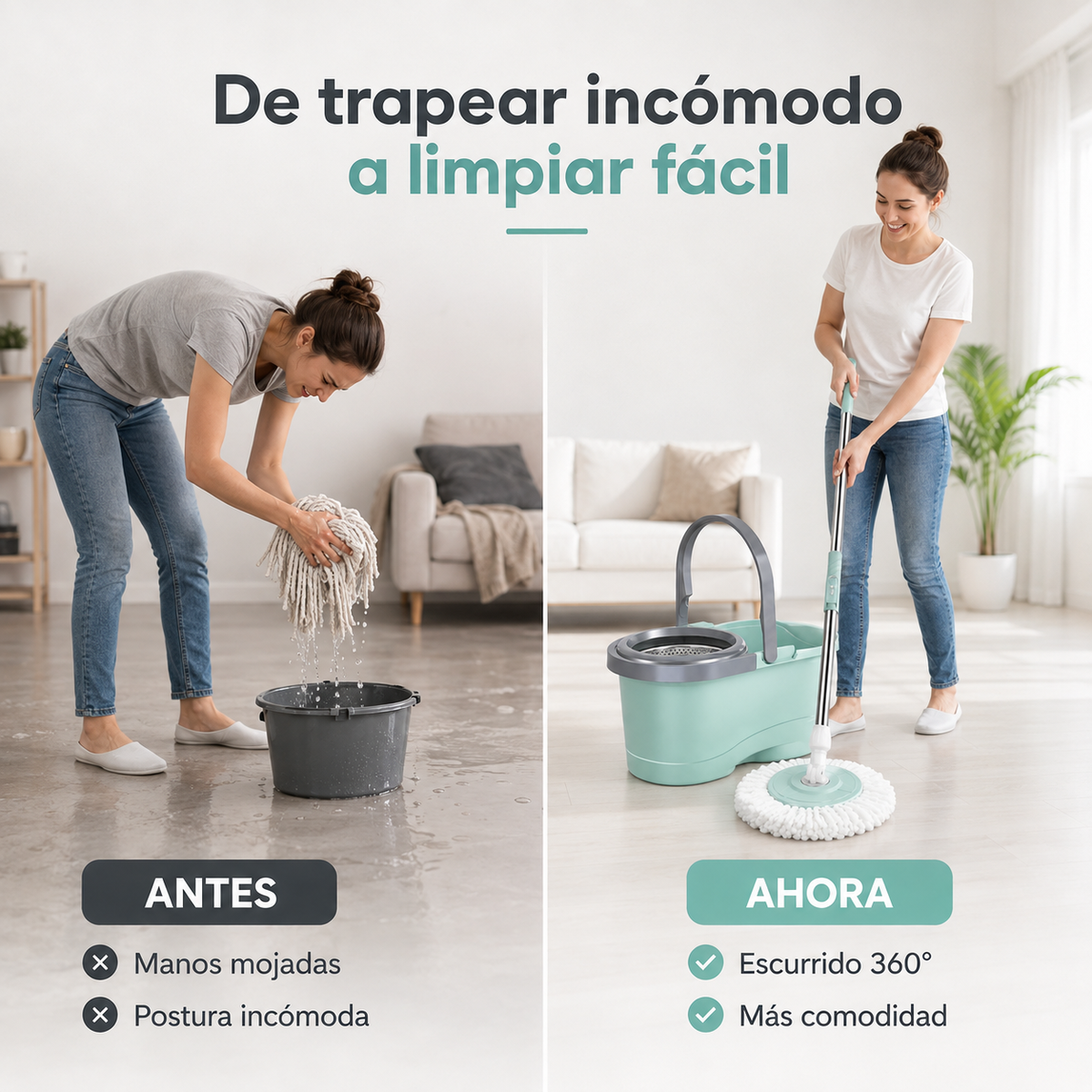 GiroClean 360™ | Mopa Giratoria con Balde y Sistema de Escurrido