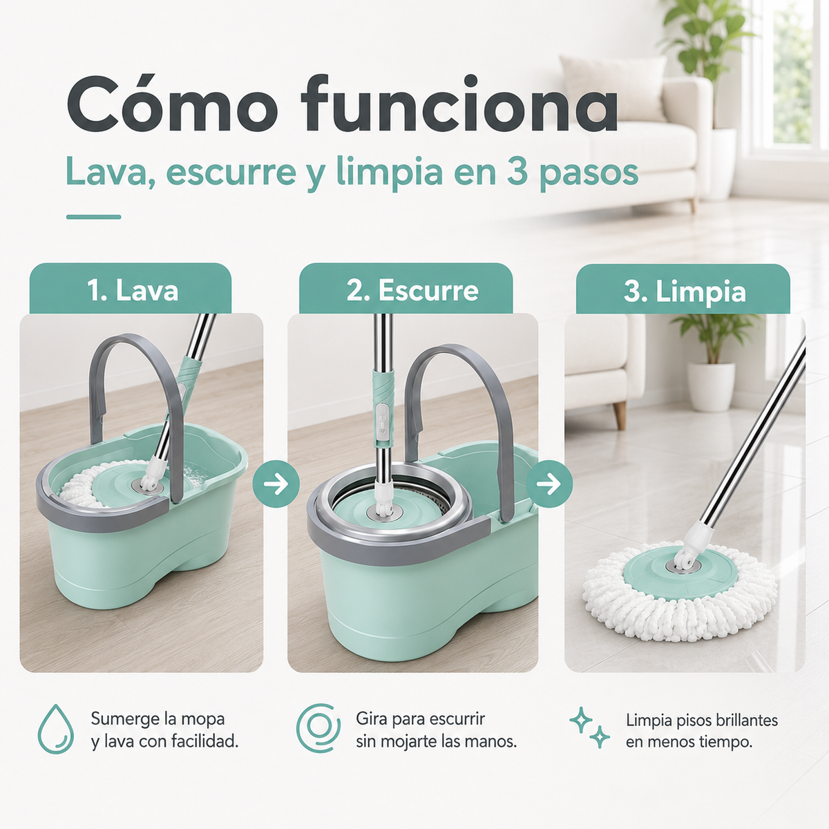 GiroClean 360™ | Mopa Giratoria con Balde y Sistema de Escurrido