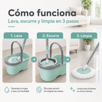 GiroClean 360™ | Mopa Giratoria con Balde y Sistema de Escurrido
