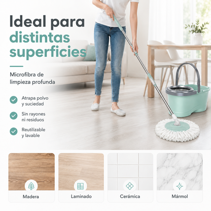 GiroClean 360™ | Mopa Giratoria con Balde y Sistema de Escurrido