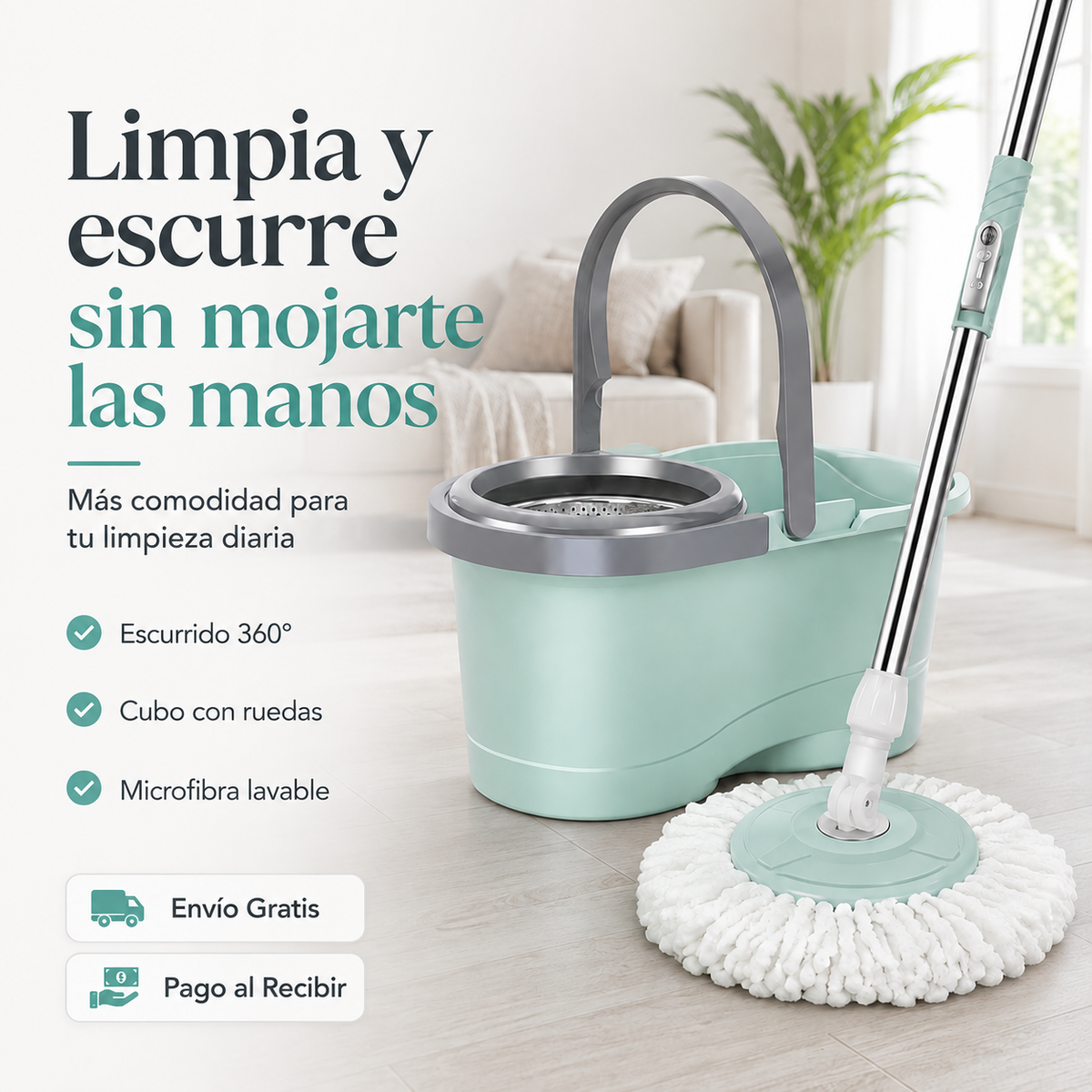 GiroClean 360™ | Mopa Giratoria con Balde y Sistema de Escurrido
