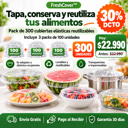 FreshCover™ | Pack 300 Bolsas Cubiertas Elásticas Reutilizables